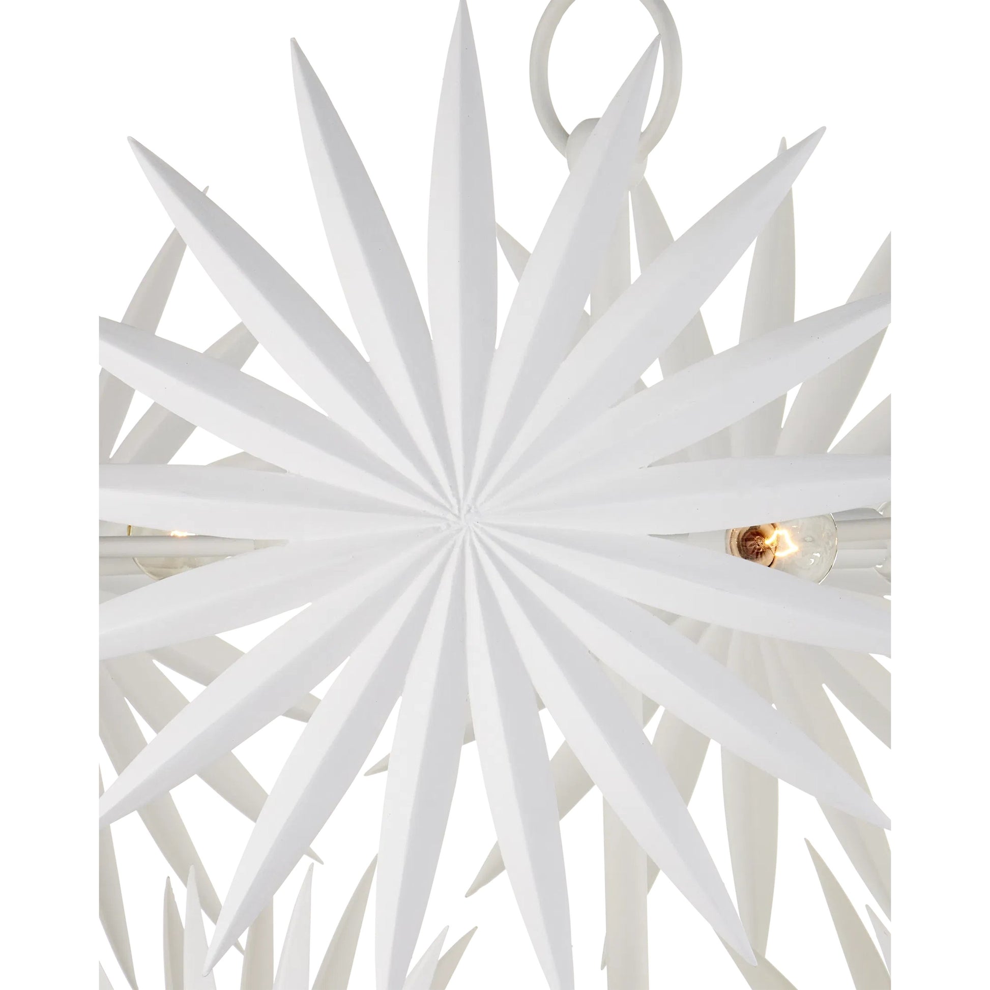 Bismarkia Chandelier by Currey and Company in gesso white. Made from wrought iron in a modern style.