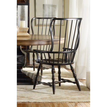 Sanctuary Spindle Arm Chair (Set of 2) by Hooker Furniture in ebony. Made from hardwoods with veneers in a traditional style.