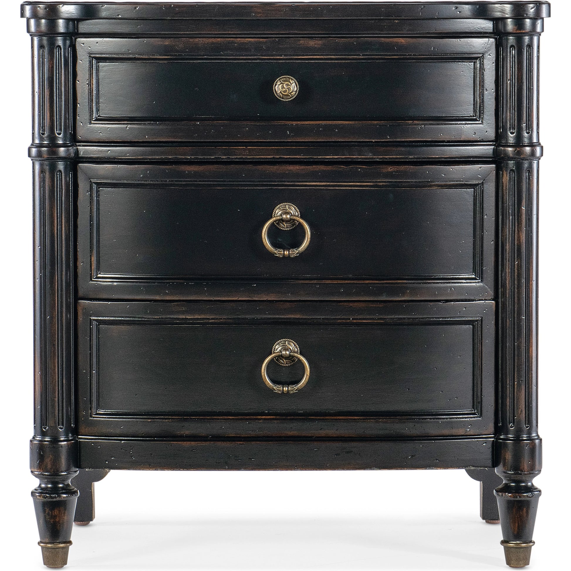Charleston 30" Three-Drawer Nightstand by Hooker Furniture. Made from cherry, maple veneers, metal, solid-wood edge top in a traditional style.