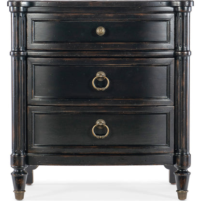 Charleston 30" Three-Drawer Nightstand by Hooker Furniture. Made from cherry, maple veneers, metal, solid-wood edge top in a traditional style.