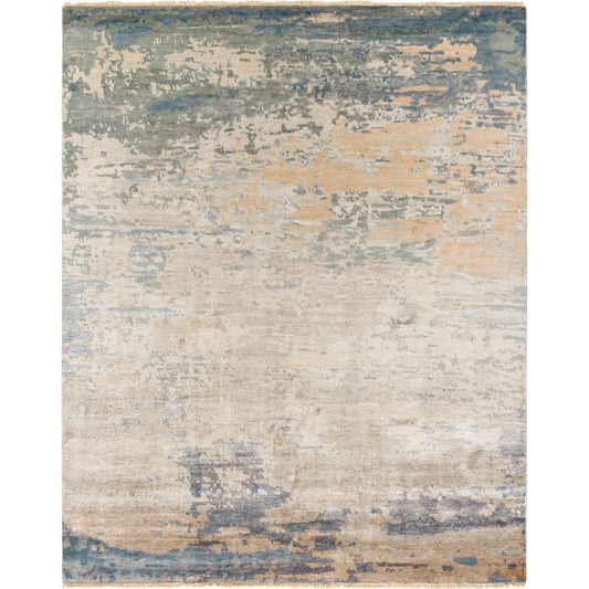Emery Rug by Surya in gray, oatmeal, beige. Made from main: 100% silk in a traditional style.