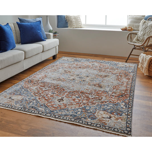 Kaia Transitional Rug - 39HXF by Feizy in orange, ivory, blue. Made from 73% polypropylene, 15% viscose, 12% polyester in a unique style.