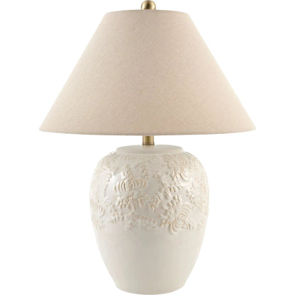 Elysora Accent Table Lamp by Livabliss in colored, electroplated. Made from ceramic, linen, polyester, iron in a unique style.