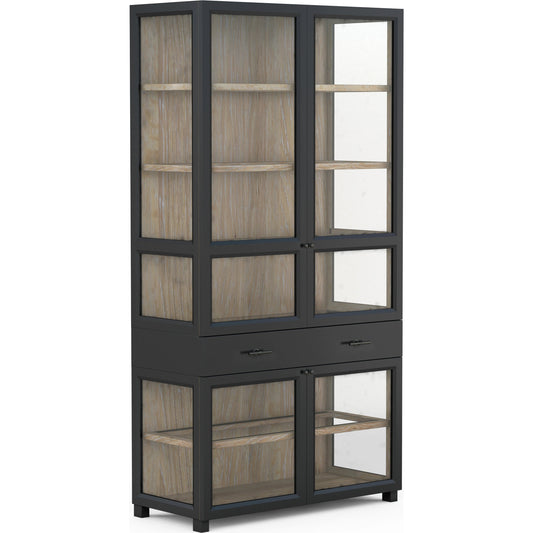 Frame Display Cabinet by A.R.T. Furniture in black and black exterior with chestnut interior. Made from ash & poplar solid, plank-effect flakey & quarter-sawn oak veneer, metal in a modern style.