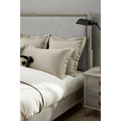 Zest Upholstered Bed with Nailhead Trim by Zest in greige. Made from rubberwood, oak veneer, fabric in a modern style.