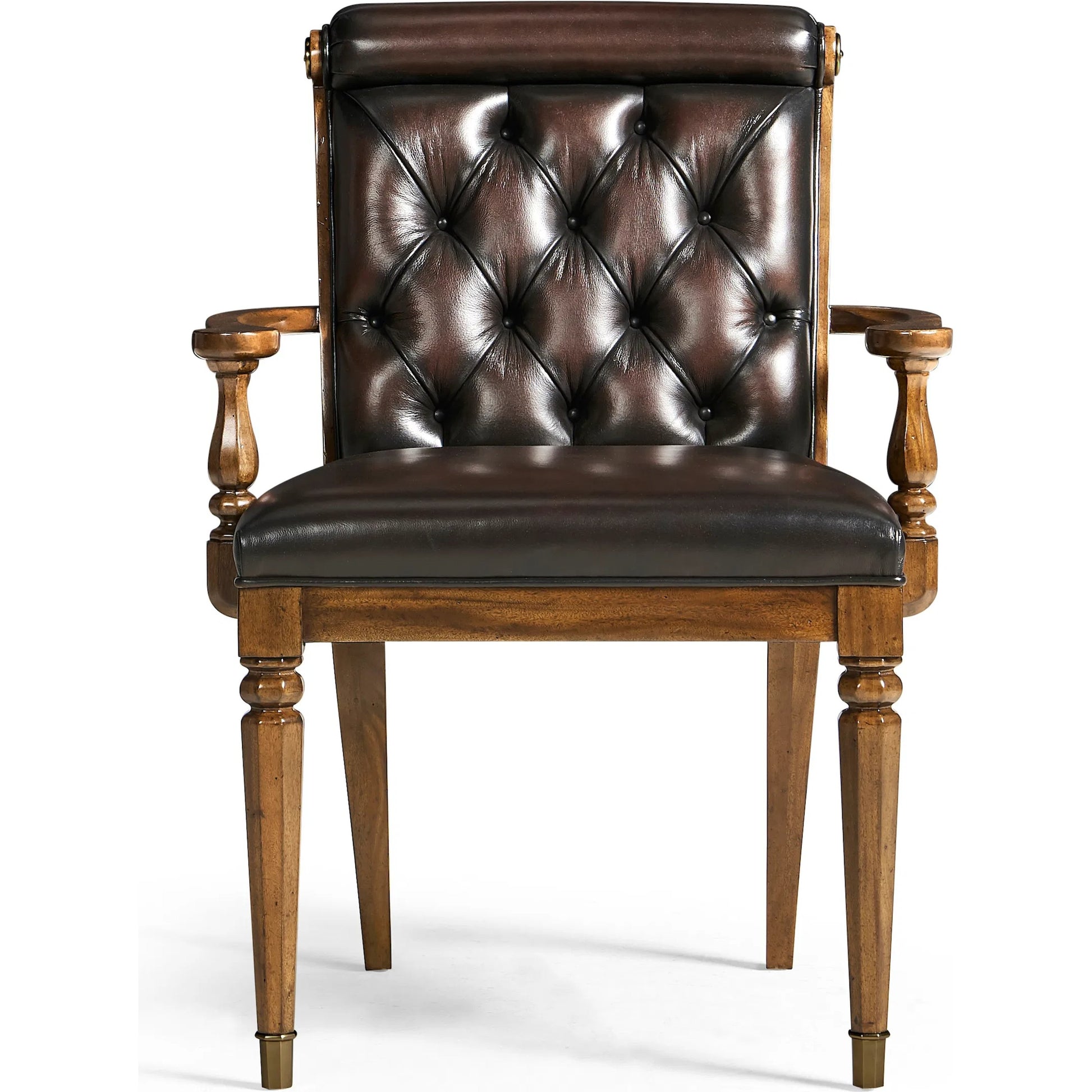 Viceroy Arm Chair by Jonathan Charles in viceroy brown santos. Made from local mahogany, leather, brass in a unique style.