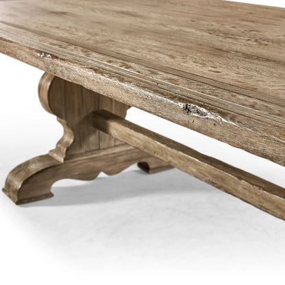 124" Sagehill Rectangular Trestle Table by Jonathan Charles in timberon grey oak. Made from oak in a traditional style.