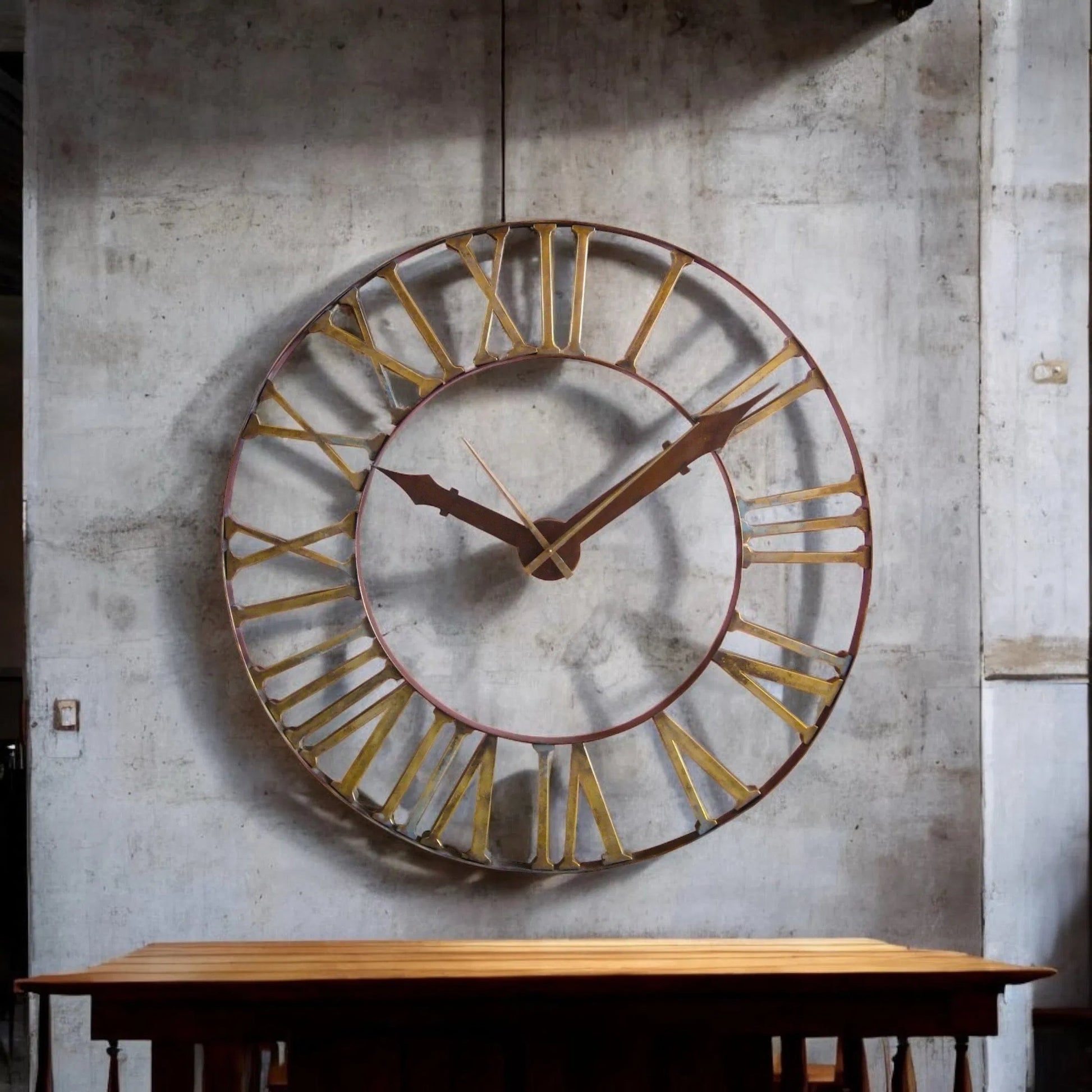 Asher Iron Clock by Zentique in distressed gold. Made from iron in a traditional style.