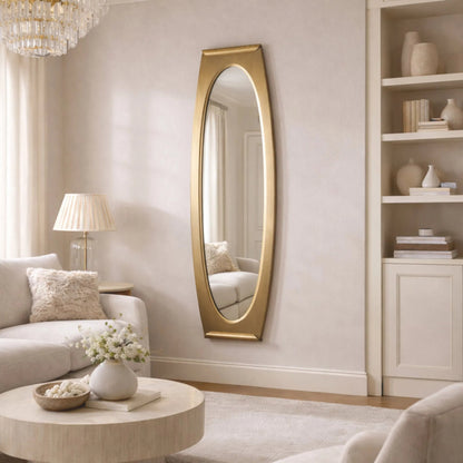 Aurelia Grand Oval Metal Beveled Mirror by Zentique in distressed gold and distressed gold. Made from iron, mirror, mdf in a unique style.