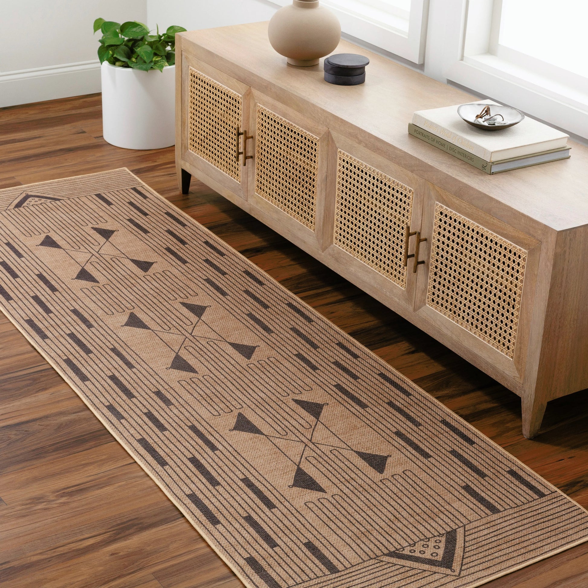 Ez Jute EZT-2302 Rug by Livabliss in light brown, black, beige. Made from main: 100% recycled material in a unique style.