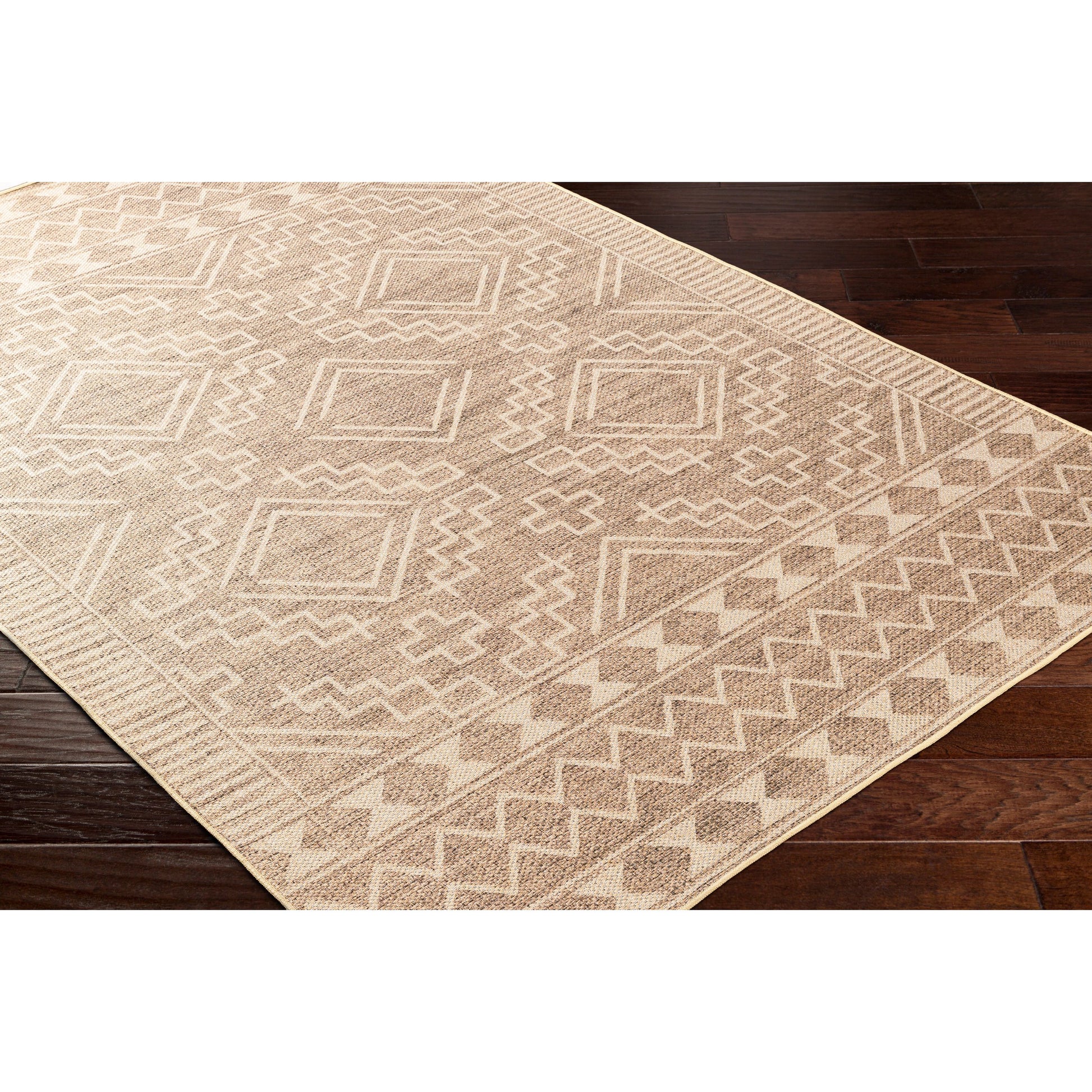Ez Jute Rug1111 by Livabliss in light brown, black, beige. Made from main: 100% recycled material in a traditional style.