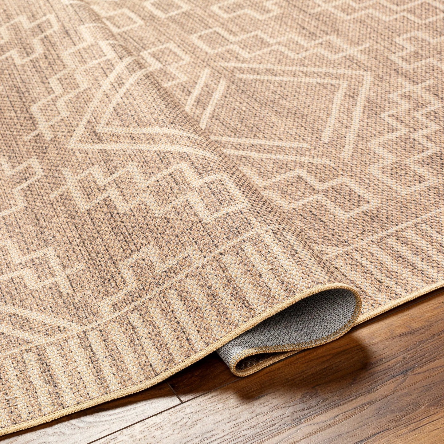 018 SI-1948095 | Closeup | Ez Jute Rug1111 by Livabliss in light brown, black, beige. Made from main: 100% recycled material in a traditional style.