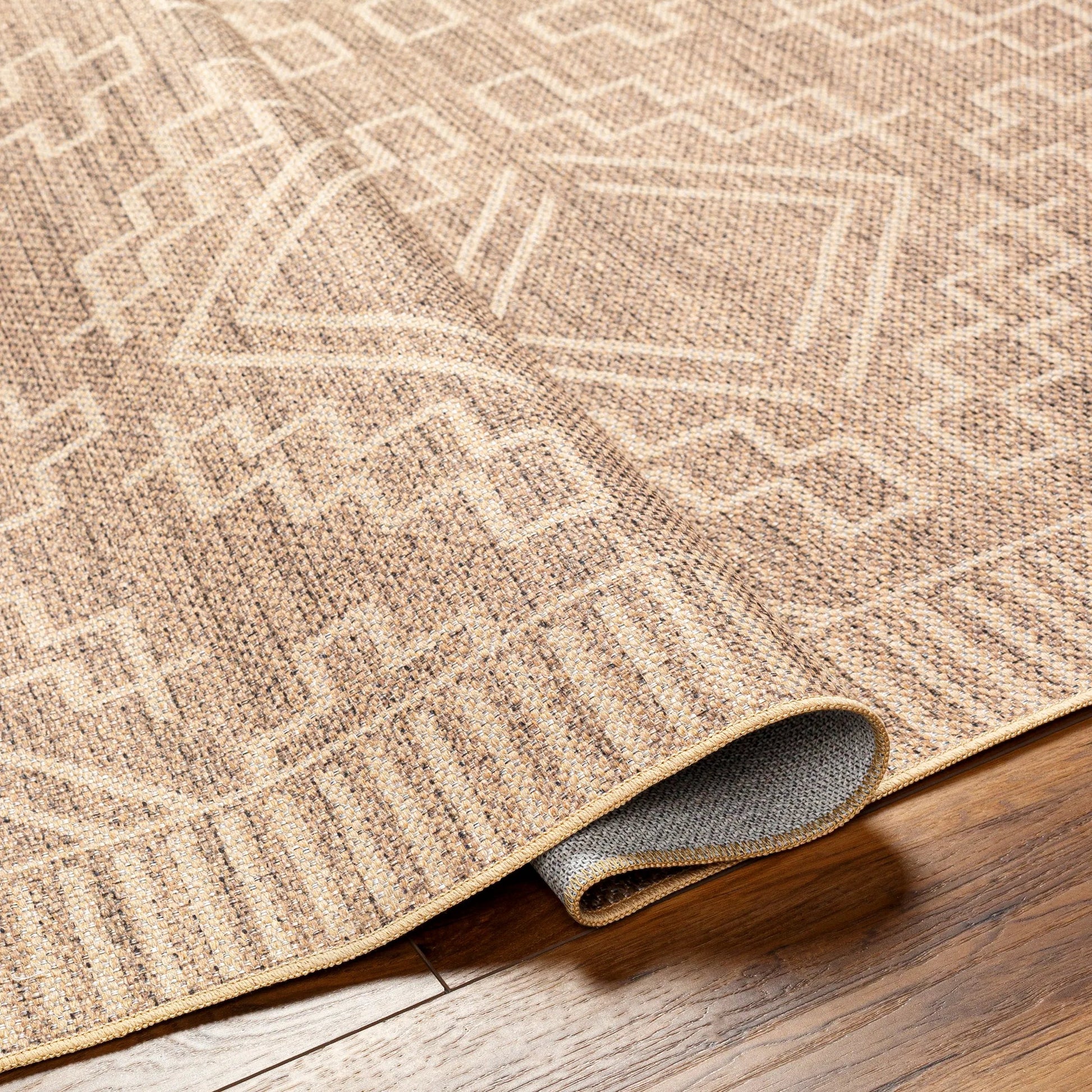 Ez Jute Rug1111 by Livabliss in light brown, black, beige. Made from main: 100% recycled material in a traditional style.