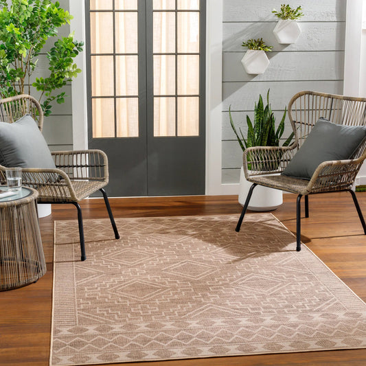 Ez Jute Rug1111 by Livabliss in light brown, black, beige. Made from main: 100% recycled material in a traditional style.