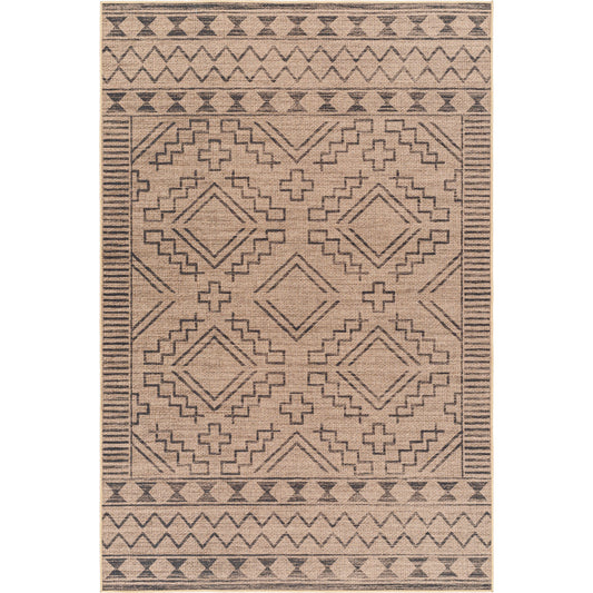 Ez Jute Rug1111 by Livabliss in light brown, black, beige. Made from main: 100% recycled material in a traditional style.
