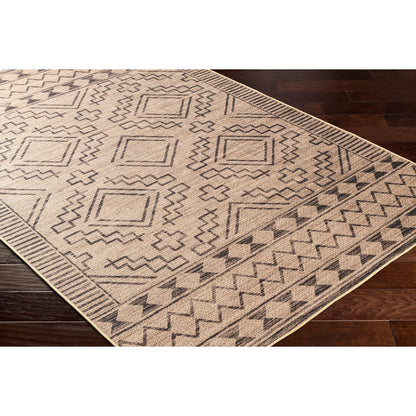 Ez Jute Rug1111 by Livabliss in light brown, black, beige. Made from main: 100% recycled material in a traditional style.