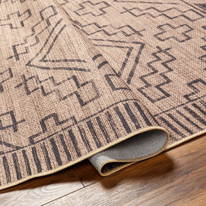 Ez Jute Rug1111 by Livabliss in light brown, black, beige. Made from main: 100% recycled material in a traditional style.