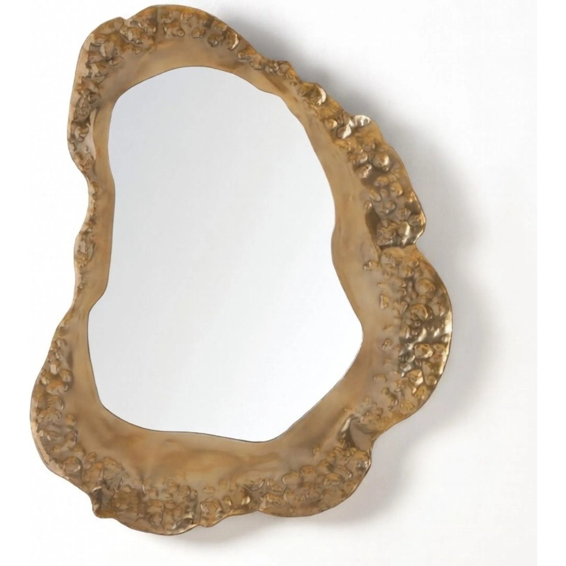 Caldera Sculpted Metal Wall Mirror by Zentique in distressed gold and distressed gold. Made from iron, mirror, mdf in a unique style.