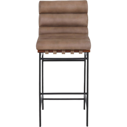 Luca Bar Stool by Fairfield Chair in black and matte brown. Made from metal, mango solids, leather in a unique style.
