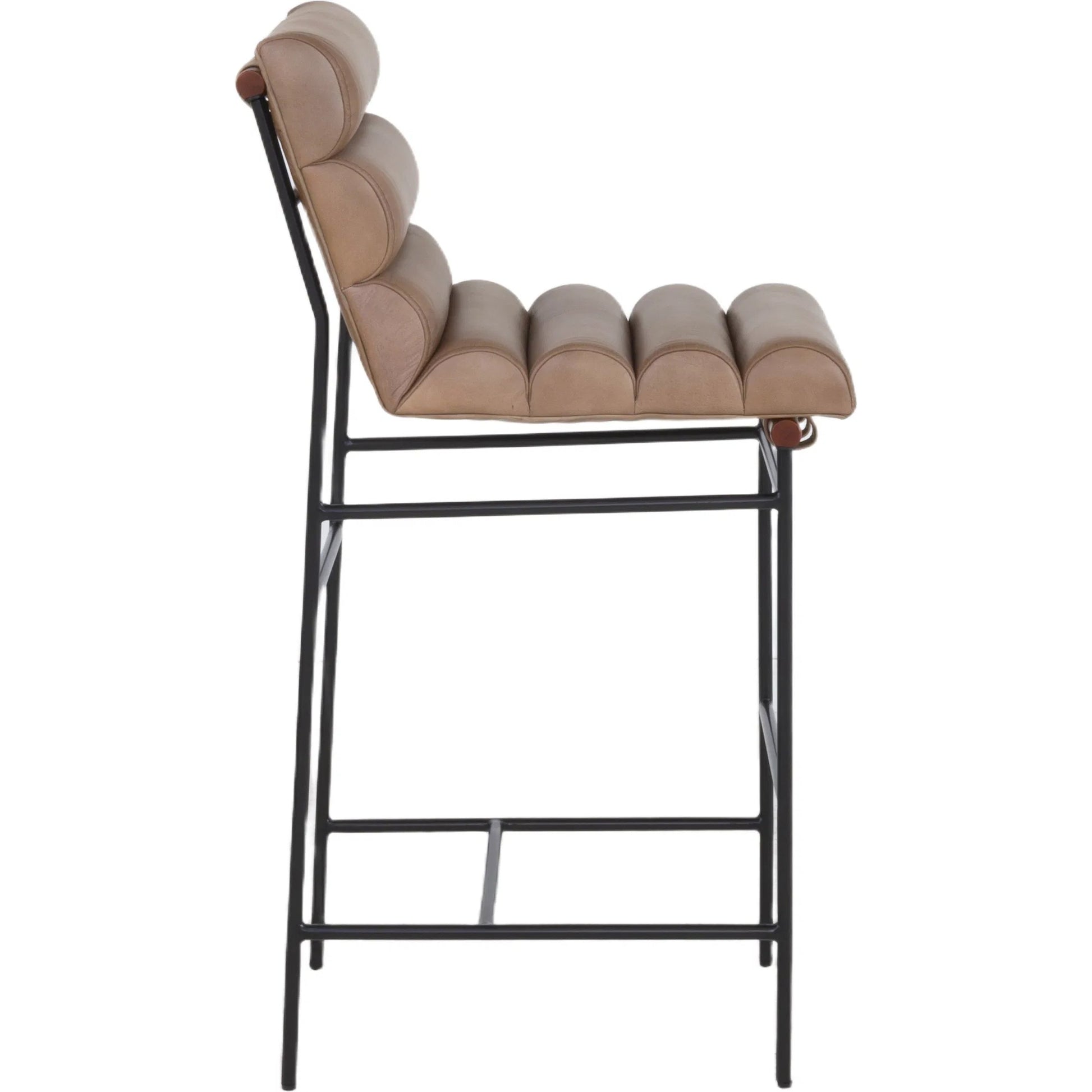 Luca Bar Stool by Fairfield Chair in black and matte brown. Made from metal, mango solids, leather in a unique style.