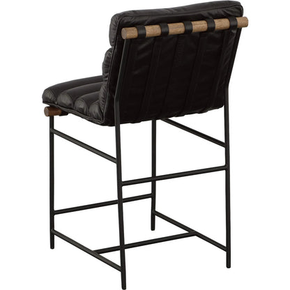 Luca Counter Stool by Fairfield Chair in black and matte black. Made from metal, mango solids, leather in a unique style.