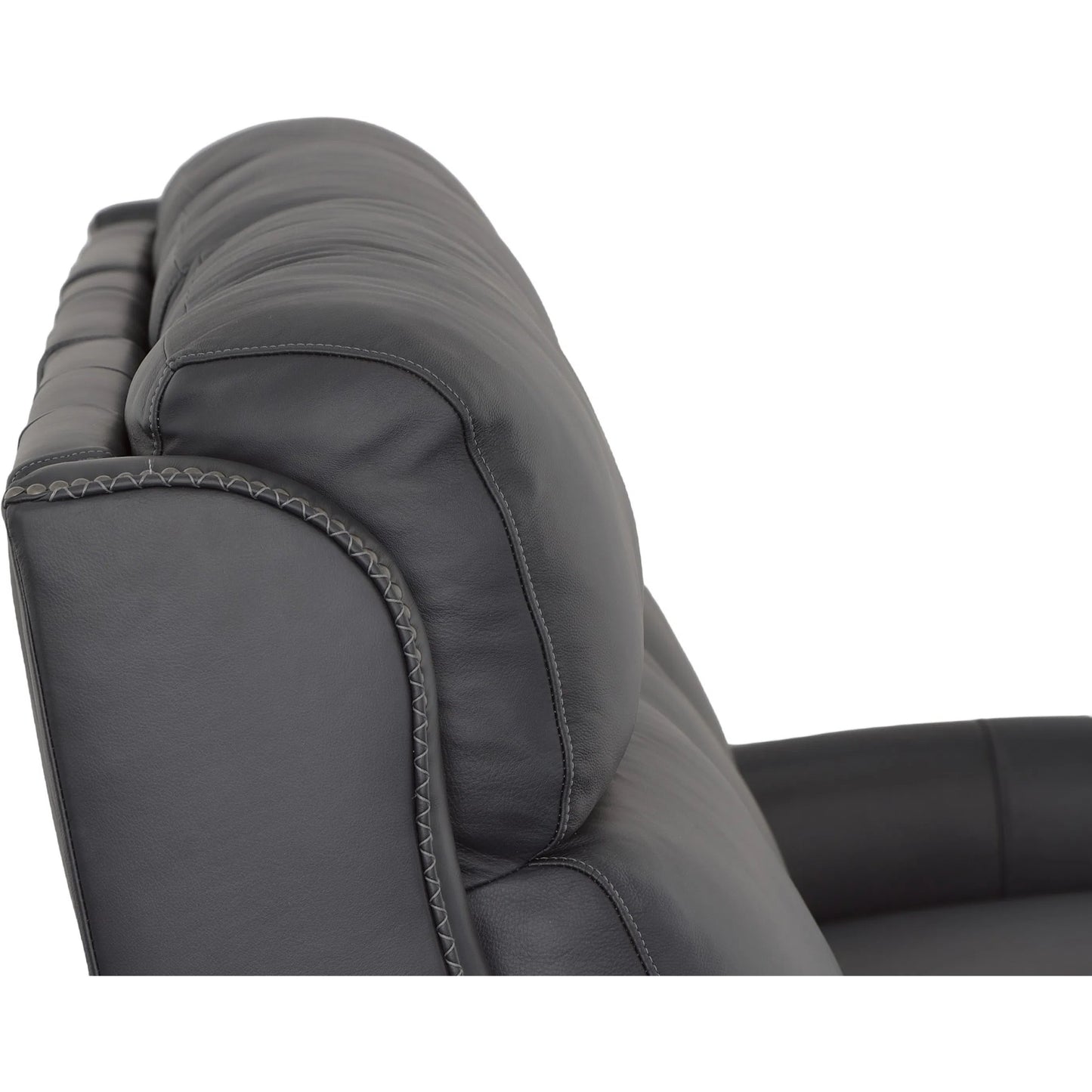 007 SI-2635991 | Additional Silo | Hailey Power Left and Right Reclining Sofa by Fairfield Chair in dark brown and denim leather. Made from maple solids in a unique style.