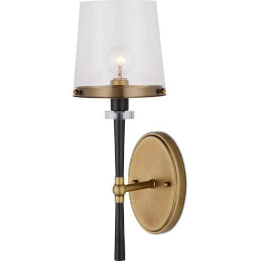 Lyndall Wall Sconce by Currey and Company in antique brass, oil rubbed bronze, clear. Made from metal, glass in a modern style.