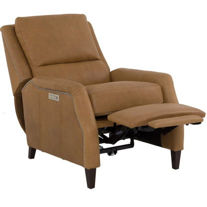 "The Leather Reserve" Tristan Power Recliner by Fairfield Chair in brown and tobacco. Made from rubberwood solids in a traditional style.