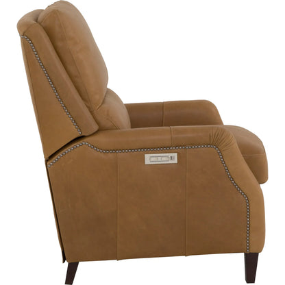 "The Leather Reserve" Tristan Power Recliner by Fairfield Chair in brown and tobacco. Made from rubberwood solids in a traditional style.