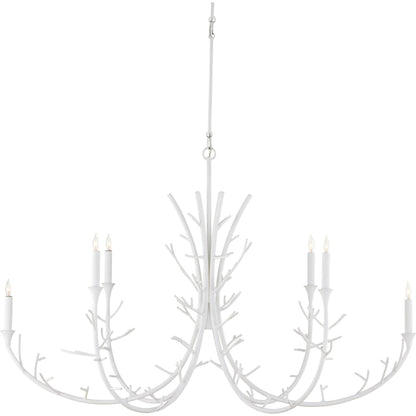 Twiggy Oval Chandelier by Currey and Company in gesso white. Made from wrought iron in a modern style.