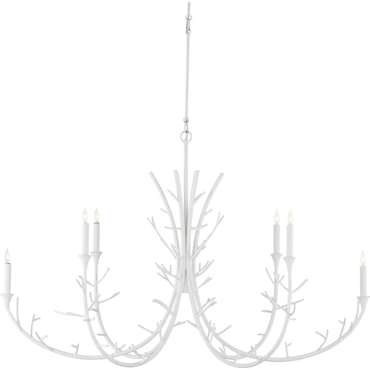 Twiggy Oval Chandelier by Currey and Company in gesso white. Made from wrought iron in a modern style.
