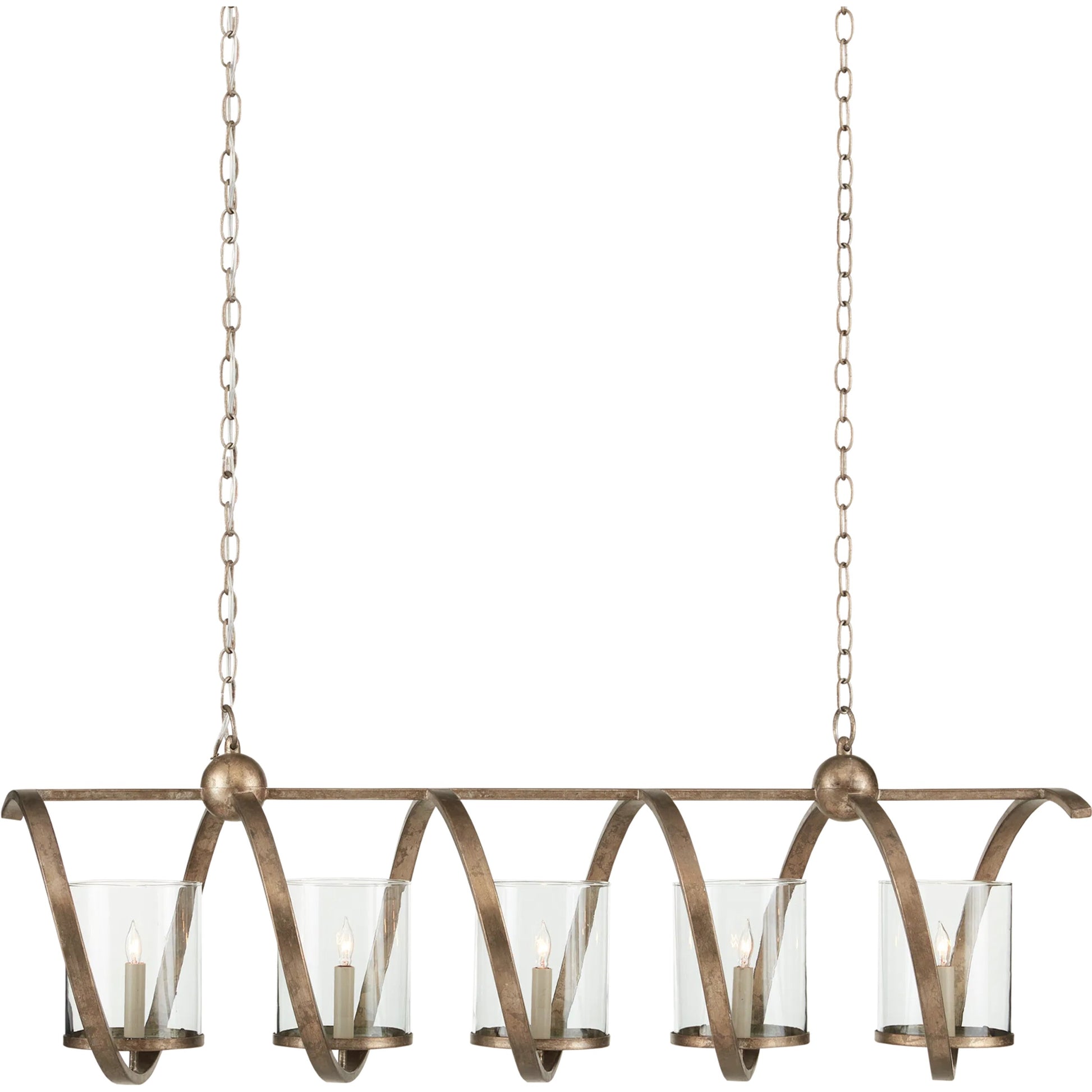 Maximus Chandelier by Currey and Company. Made from wrought iron, glass in a modern style.