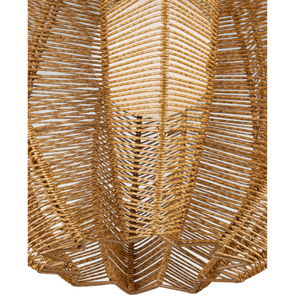 Barbary Fluted Outdoor Pendant by Currey and Company in natural, black, frosted white. Made from all-weather wicker, metal, glass in a rustic style.