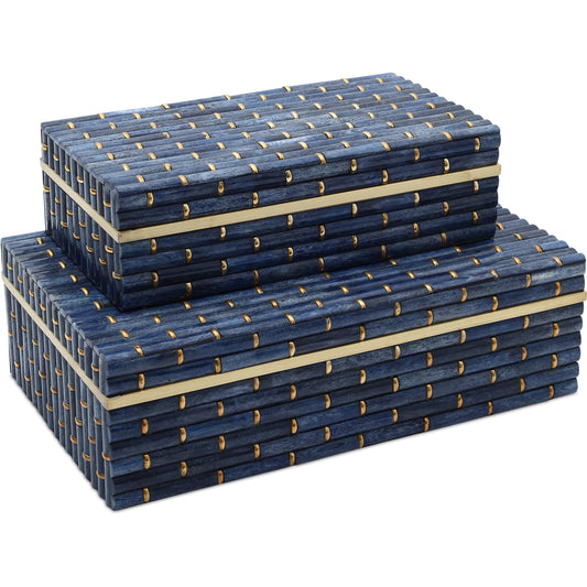 Midnight Bamboo Box Set by Currey and Company in blue, brass. Made from bone, brass, engineered wood in a eclectic & global style.