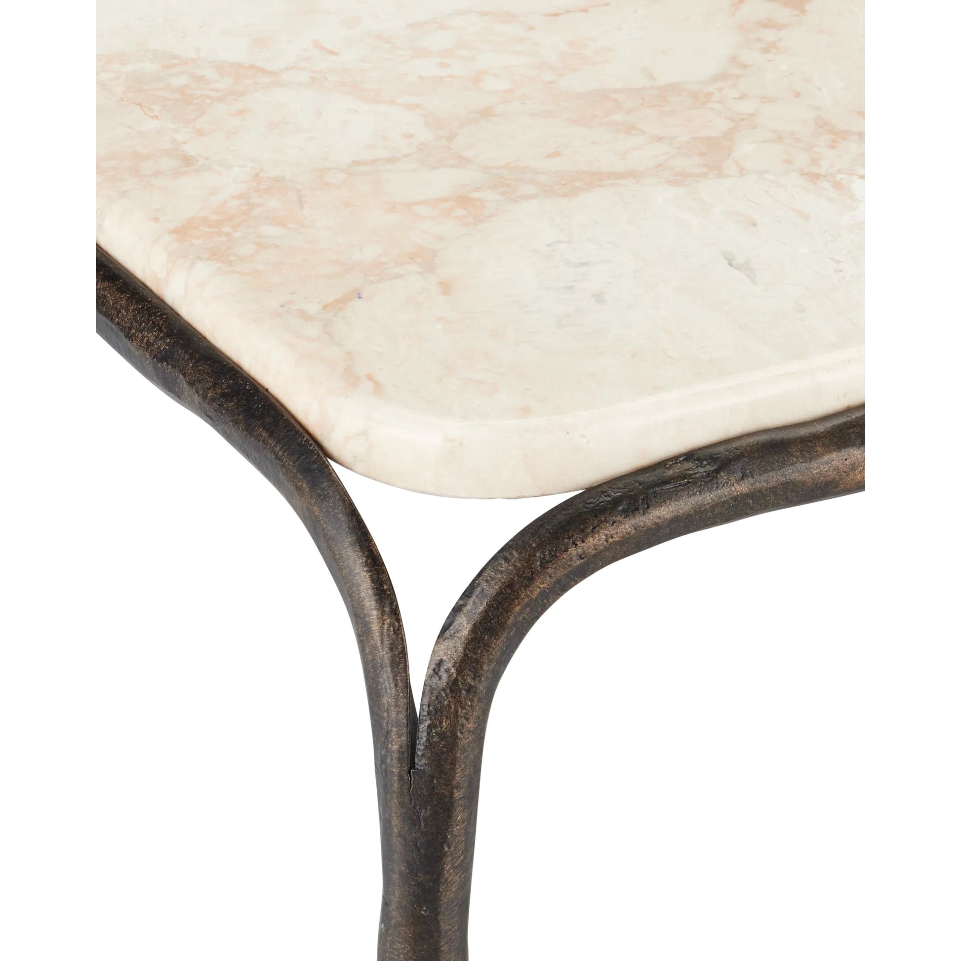 Crema Cocktail Table by Currey and Company in natural, bronze. Made from marble, iron in a modern style.