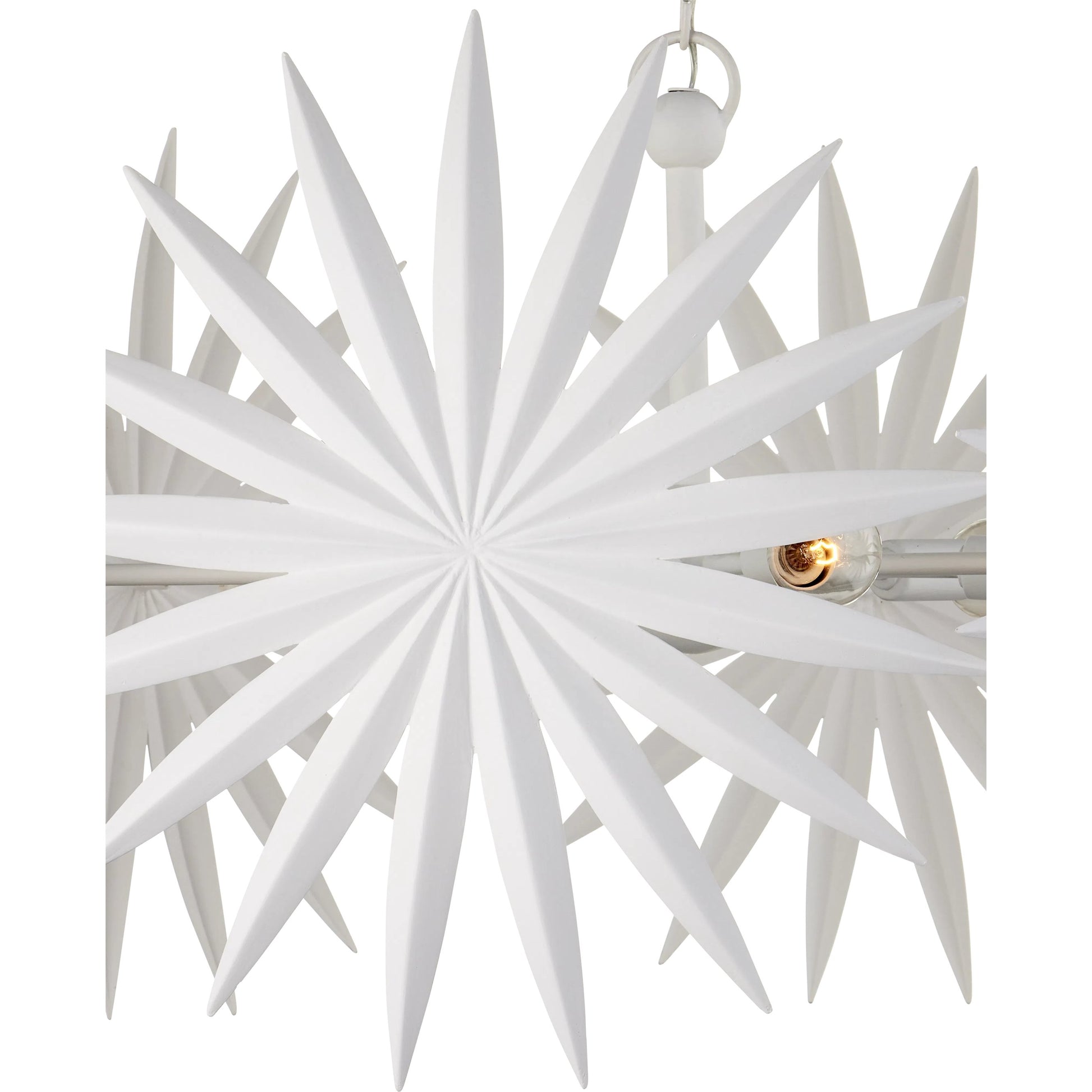 Bismarkia Chandelier by Currey and Company in gesso white. Made from wrought iron in a modern style.