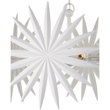 Bismarkia Chandelier by Currey and Company in gesso white. Made from wrought iron in a modern style.