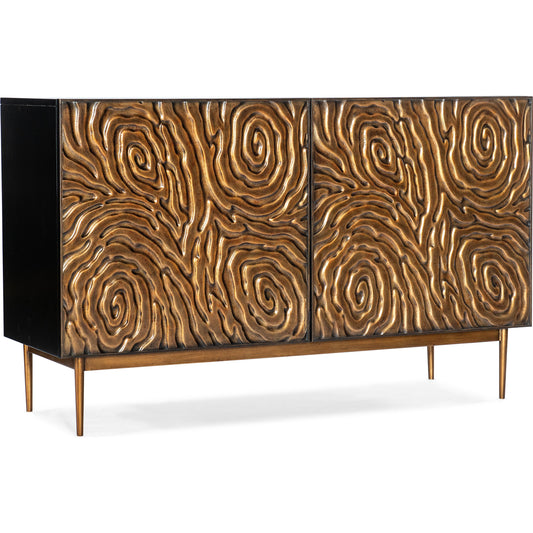 Melange Fingerprints Two Door Credenza by Hooker Furniture in black. Made from wood, resin, metal in a modern style.