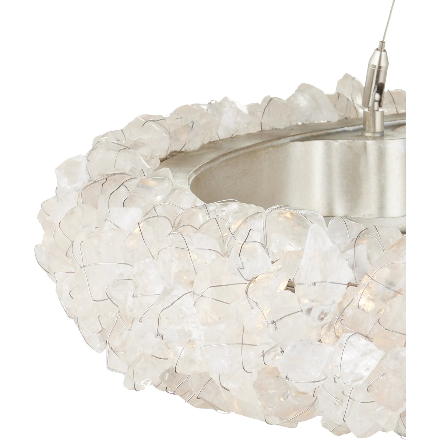 005 SI-2191744 | Closeup | Iconoclast Chandelier by Currey and Company in contemporary silver leaf, contemporary silver, natural. Made from wrought iron, rock crystal in a modern style.