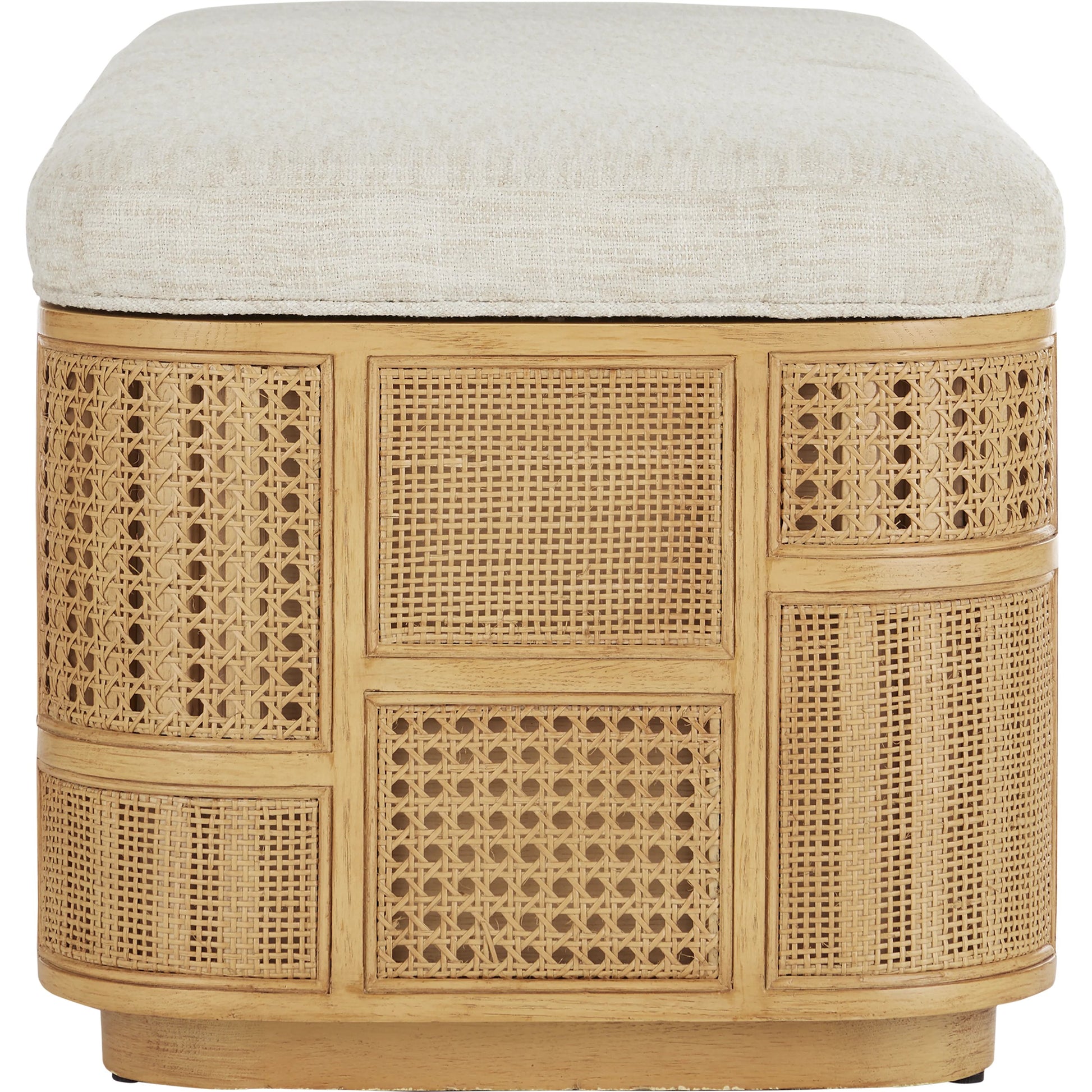 Anisa Parchment Storage Bench by Currey and Company. Made from oak, rattan weave in a cottage & farmhouse style.