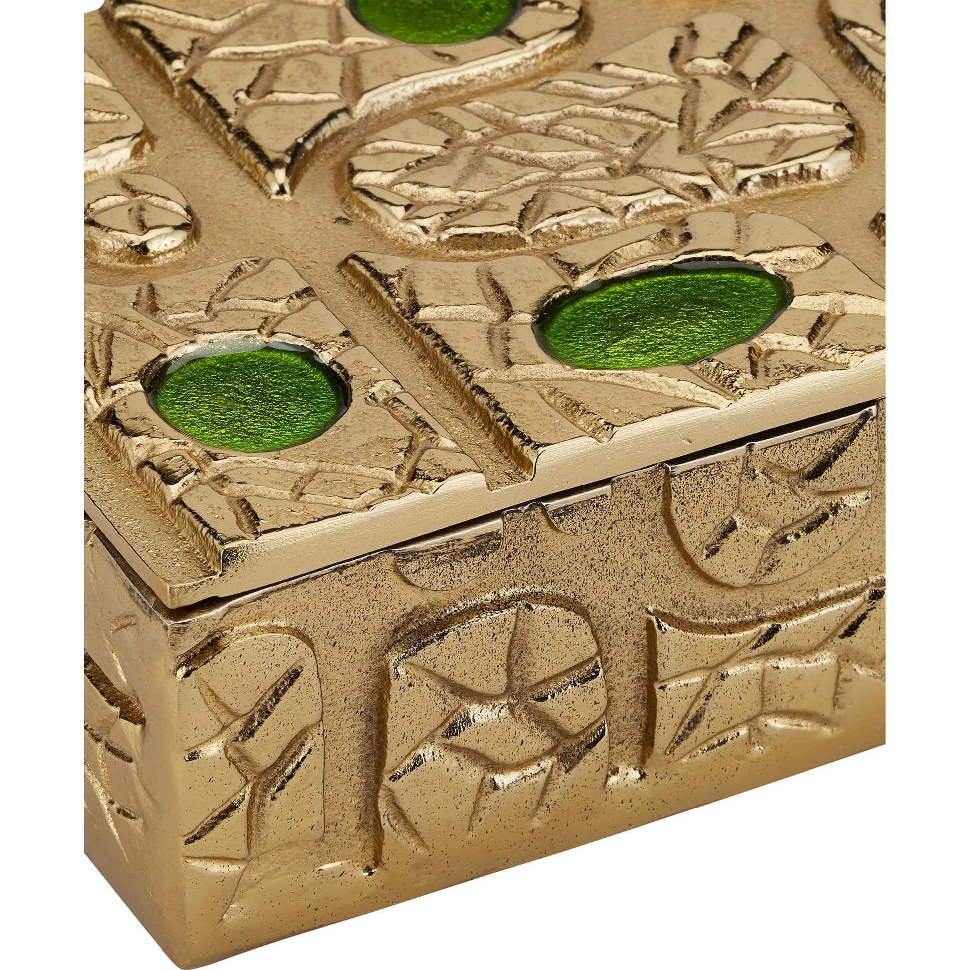 Beau Monde Box by Currey and Company in gold, green, black. Made from cast aluminum, enamel in a modern style.
