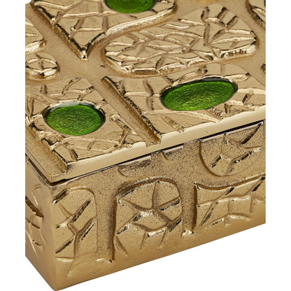 Beau Monde Box by Currey and Company in gold, green, black. Made from cast aluminum, enamel in a modern style.