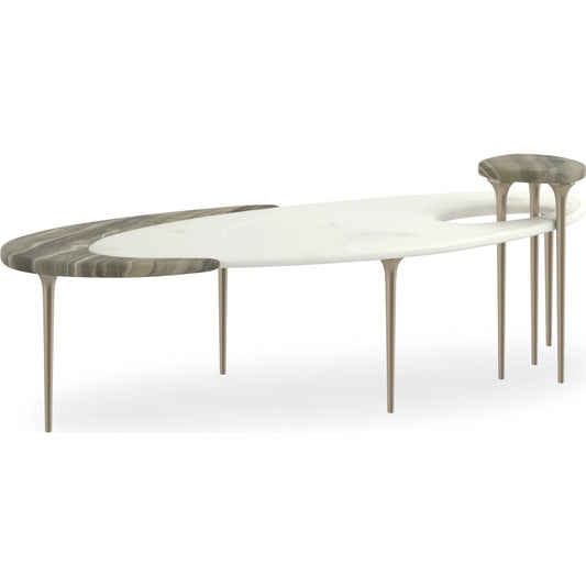 Resonance Cocktail Table by Caracole in champagne gold. Made from metal, stone in a modern style.