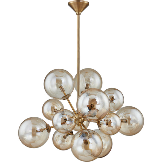 Santee 13 Light Chandelier by Troy in patina brass. Made from brass in a modern style.