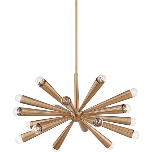 Keanu 18 Light Chandelier by Troy in patina brass. Made from brass in a modern style.