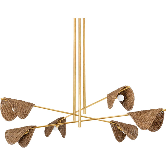 Barnaby Chandelier by Troy in vintage gold leaf. Made from iron in a unique style.