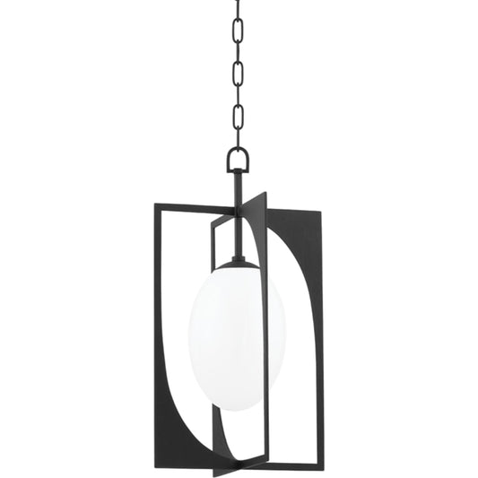 Enzo Lantern by Troy in black iron. Made from aluminum, stainless steel in a modern style.