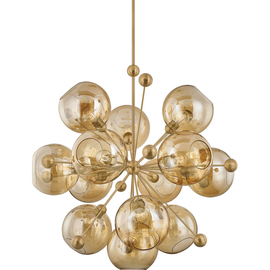 Ellory Chandelier by Troy in patina brass. Made from steel in a unique style.