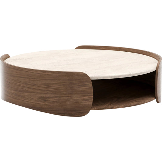 Fleur Open Cocktail Table with Wood Shelf by Caracole in porcini. Made from stone in a transitional style.