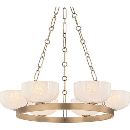 Caelum 6-Light Chandelier by Troy in patina brass. Made from steel in a unique style.